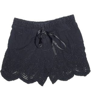Black Cotton Eyelet Shorts